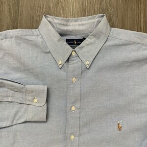 Ralph Lauren Shirt Mens 3XLT Blue Knit Oxford Long Sleeve Button Down Flesh Pony
